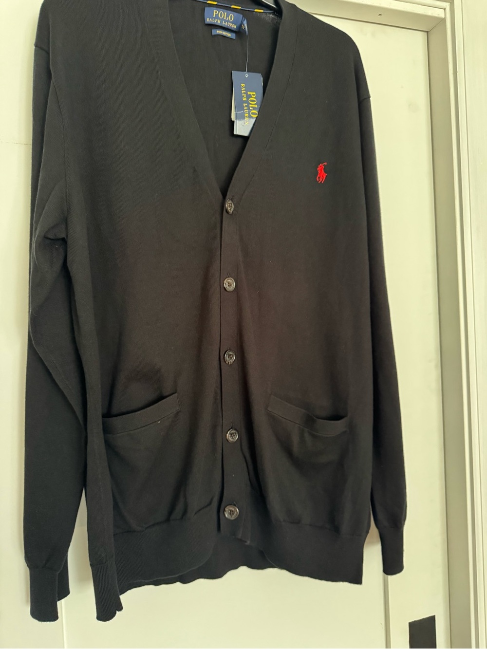 Ralph Lauren Men’s Black Cardigan with Red Pony Logo - Picture 4 of 8
